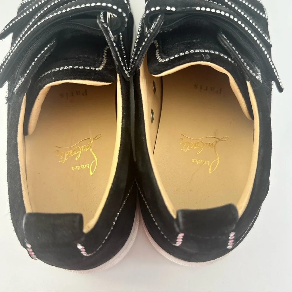 EUC! Christian Louboutin Black Suede Kiddo Bordo Crystal Velcro Sneakers 37 7 - Picture 7 of 15
